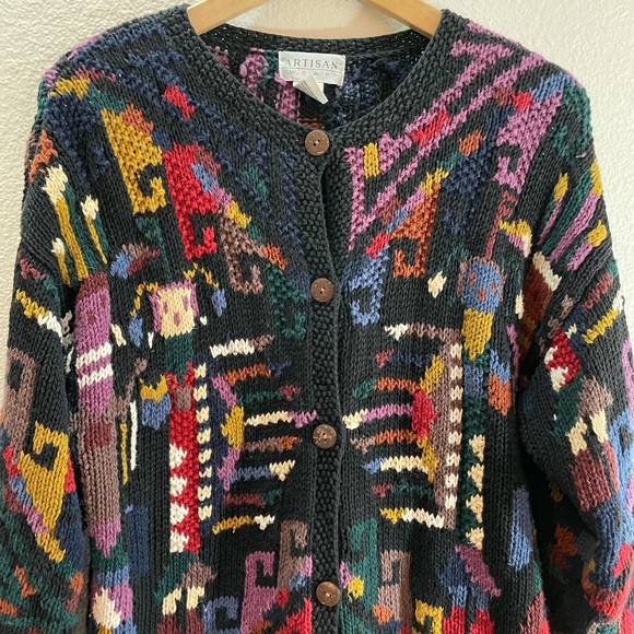Abstract Art to Wear Cotton/Ramie Rainbow 🌈 Knit Sweater Size M - Picture 2 of 7